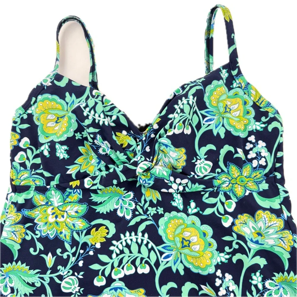 Lands' End Paisley Floral Twist Front Underwire Tankini Swim Top Navy Size 10 - Picture 10 of 15